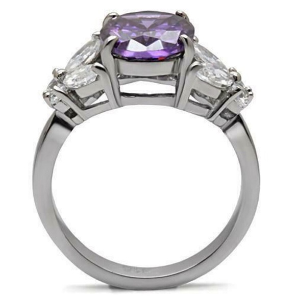STAINLESS STEEL Simulated Amethyst Cz Ring With Butterfly Sides - Picture 16 of 16